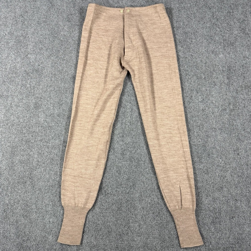 Vintage Snowflakes Wool Long John Small Tan Button Fly Thermal